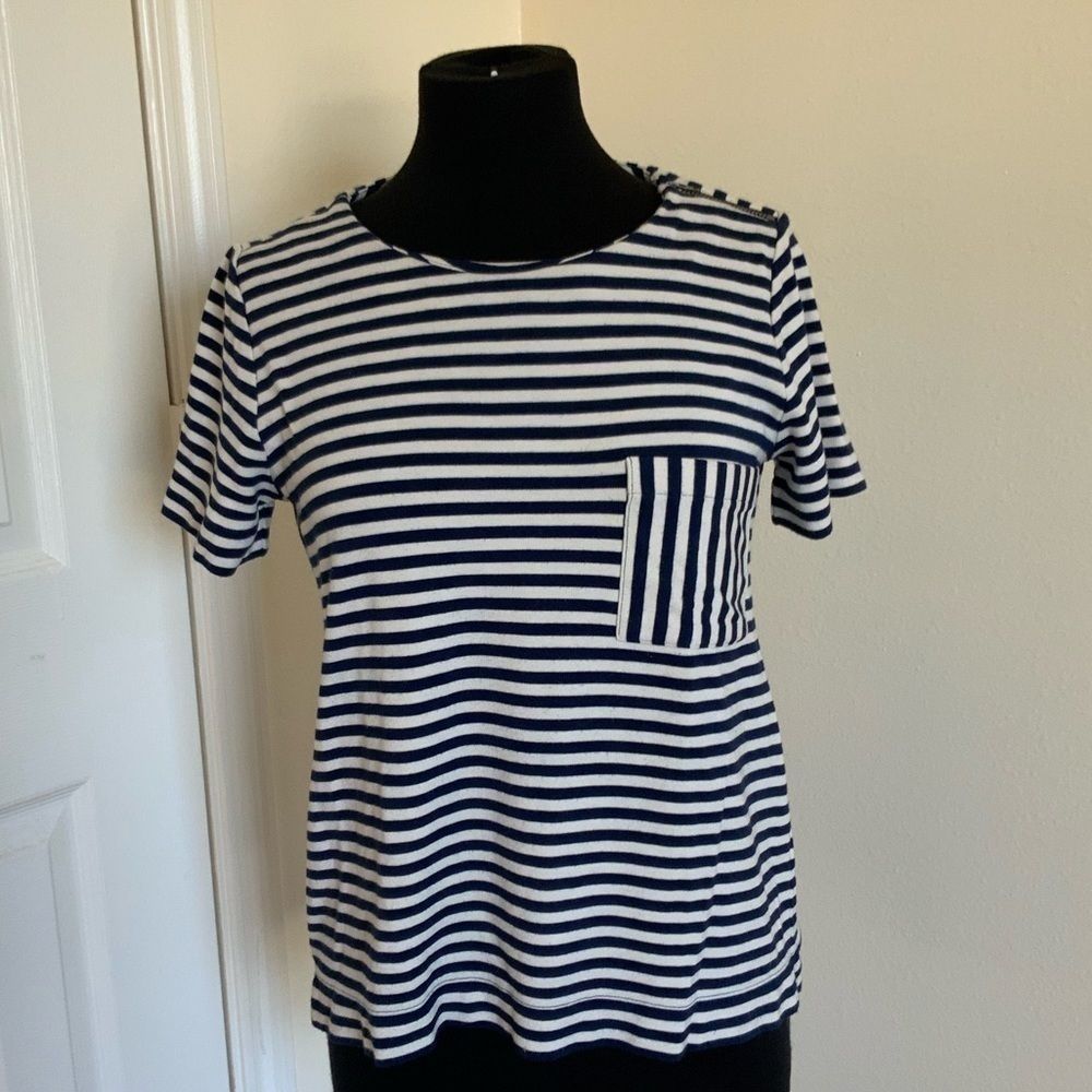 MADEWELL Navy stripe pocket knit top
